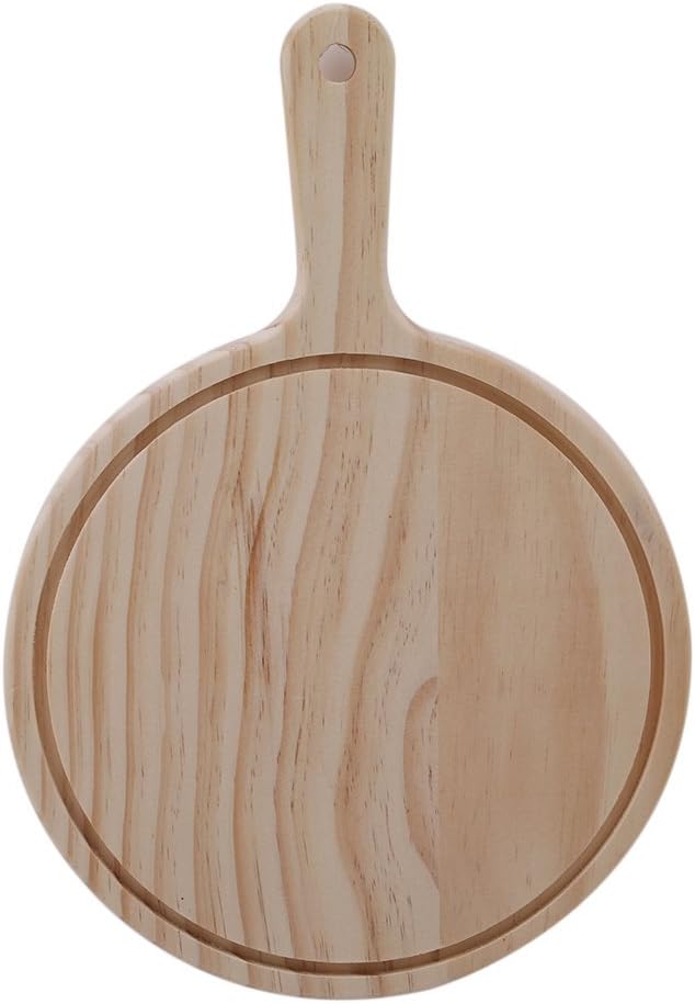 LnLyin Round Wooden Board Kitchen Pizza Bread Plate Serving Tray With Handle,6" (Dia 14.5cm)
