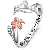 925 Sterling Silver Hummingbird Adjustable Open Rings Jewelry Gifts for Women Size 7