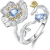 Delicate Blue Rhinestone Plum Bossom Flower Leaf Wrap Finger Statement Ring Crystal Adjustable Open Band Dainty Snail Floral Knuckle Rings Comfort Fit Wedding Engagement Promise Party Women Jewelry
