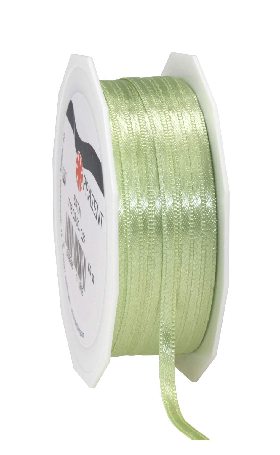 Präsent - Satin Ribbon Pastel Green 3 mm Width, 50 m Length