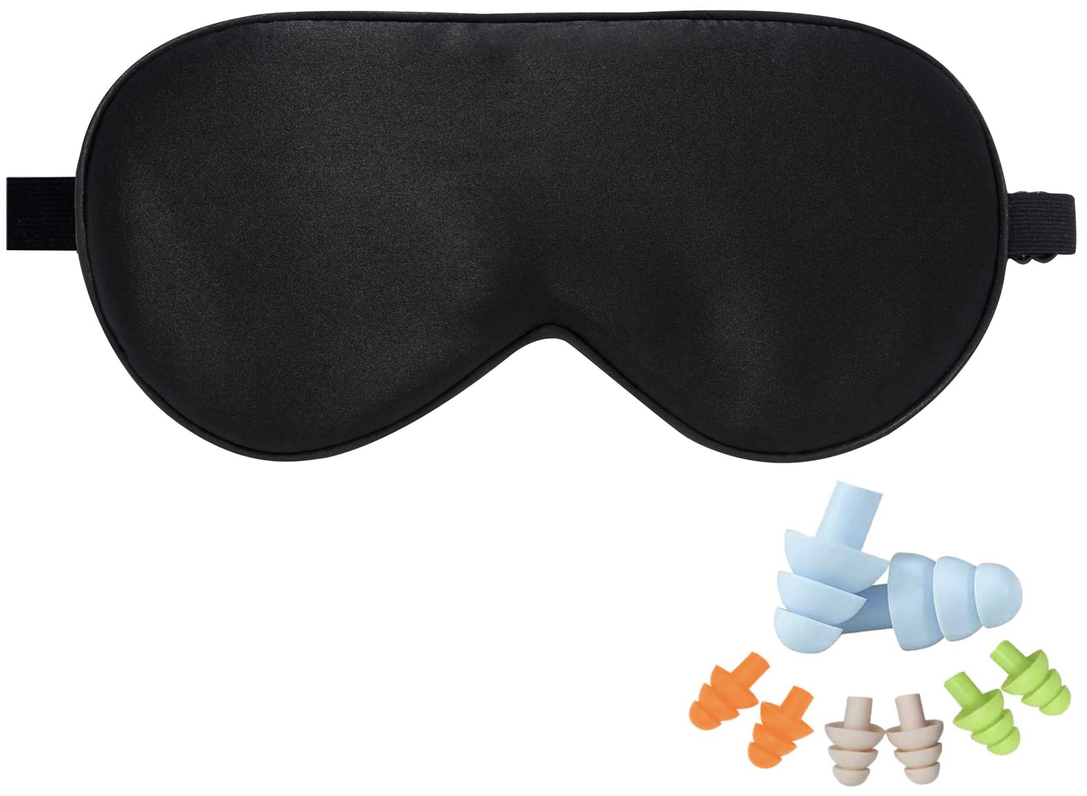 LaCourse 100% Natural Mulberry Silk Eye Mask for Sleeping with 4Pair EarPlugs & Travel Pouch, Both Sides 19 Momme Organic Silk, Adjustable Sleep Eye Mask for Women & Men, Black