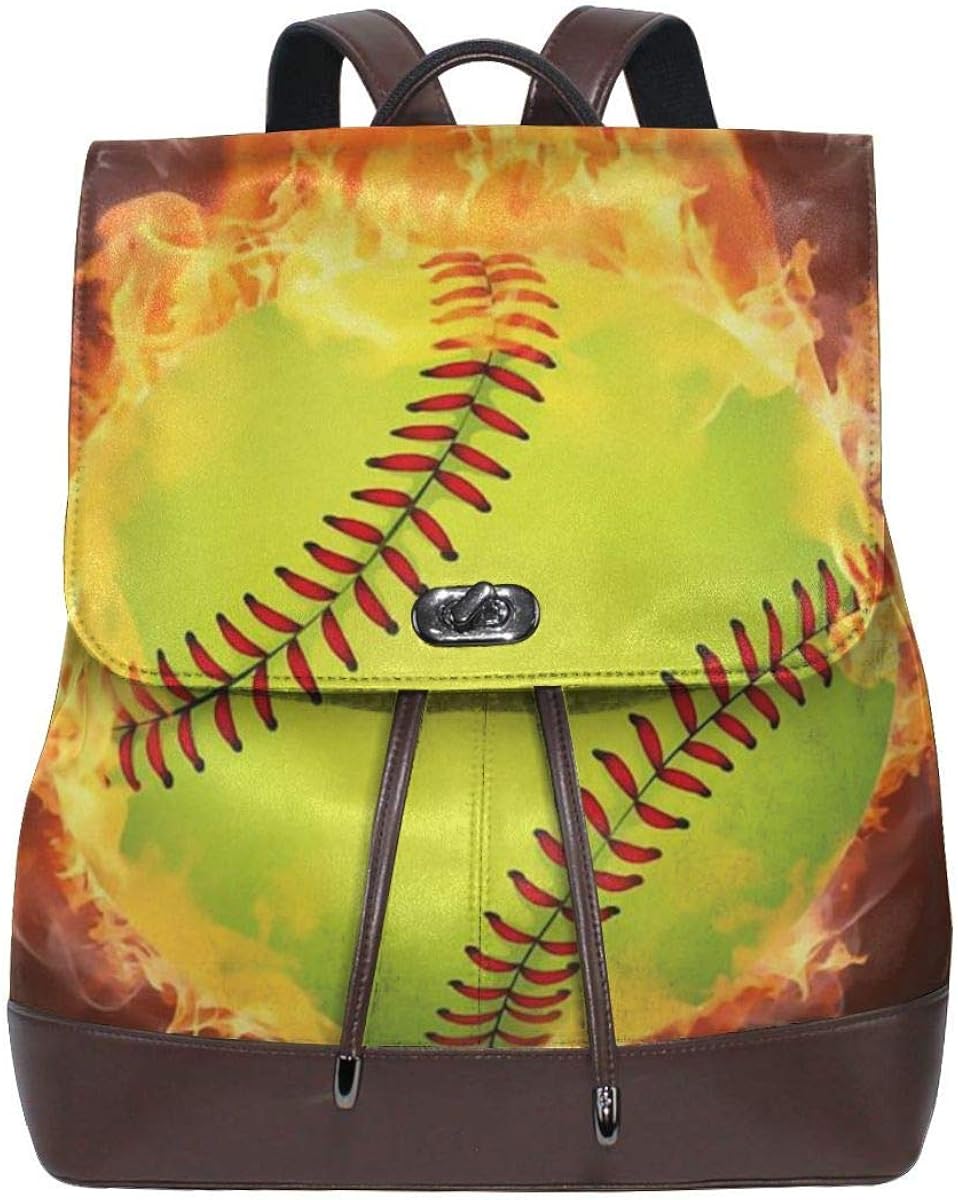Flyup Fire For Softball Womens Leather Backpack Vintage Laptop Backpack
