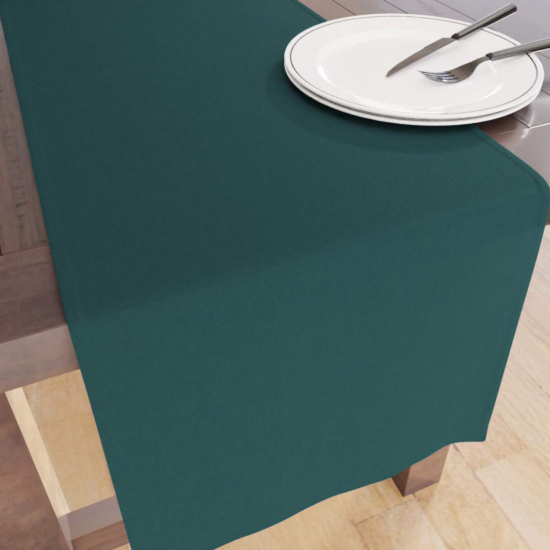 Encasa XO Table Runner 13x72 in Long | Cotton Canvas Fabric | Emerald Solid Color | Machine Washable & Durable — image 1