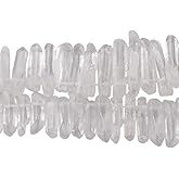 TUMBEELLUWA Rock Quartz Crystal Points Loose Beads for Jewelry Making, Titanium Coated Polished/Raw Quartz Beads 15 Inches Top Drilled,Clear Crystal Points(0.5"-1.6")