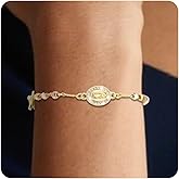 J&H DiaJuvelo Catholic Rosary Bracelet for Women 14K Gold Virgin Mary Rosarios Jesus Cross Charm Link Chain Virgen de Guadalupe Religious Jewelry Gifts for Confirmation Baptism First Communion