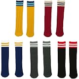 5 Paires Chaussettes Hautes Genou Enfant - Rayures, Taille M (4-10 Ans, 40 Cm), Unisexe