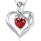1.2CT Rose Heart Necklace Option of Moissanite or Lab-Grown Sapphire Ruby Emerald&More Necklace for Women Birthstone Girlfriend Necklace S925 Sterling Silver 18K White/Rose Gold Plated D Color VVS1 Gift for Wife Mother Daughter for Birthday Anniversary Valentine's Day Engraved 'I LOVE YOU'