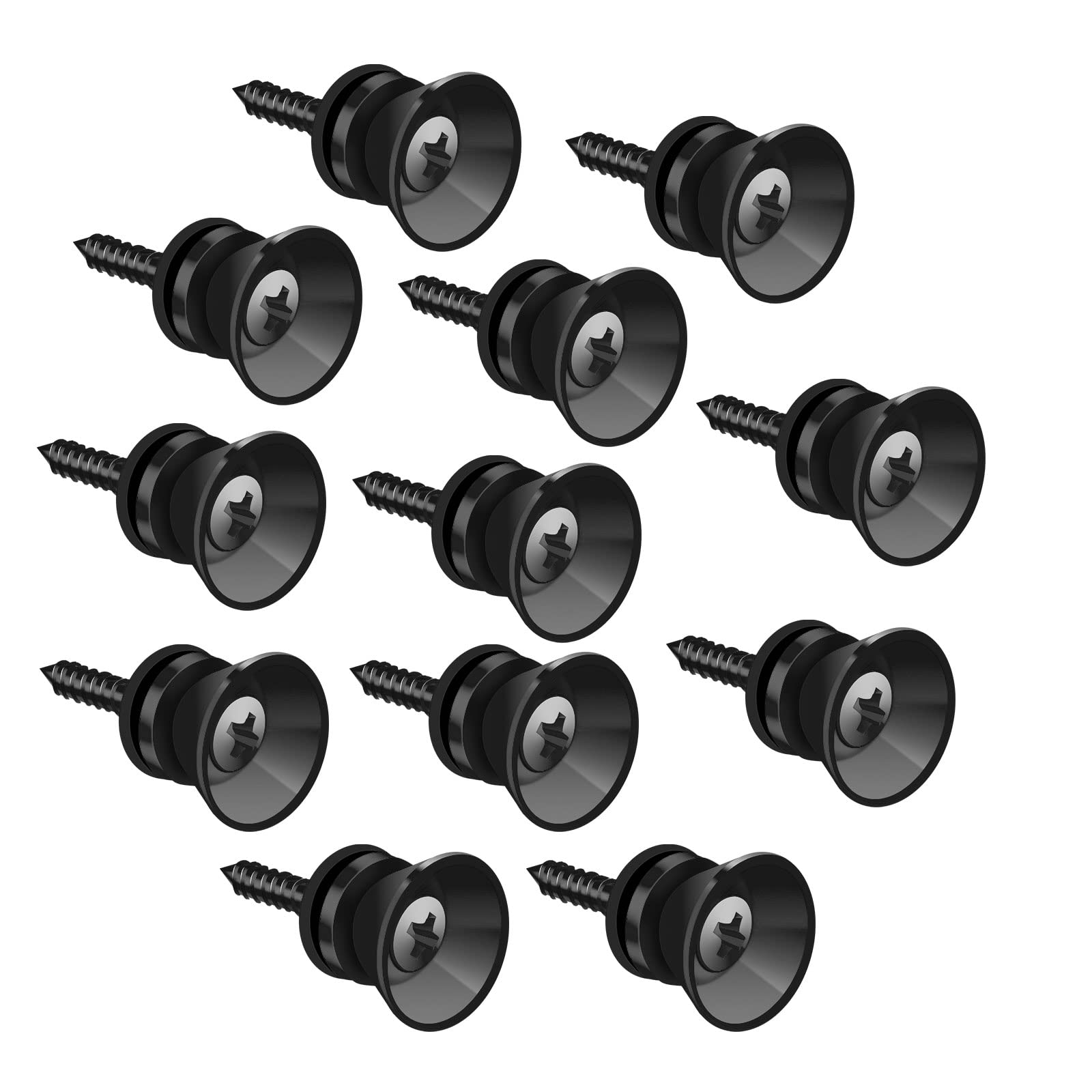 SAVITA 12 Pieces 0.9x0.5 Guitar Strap Locks and Buttons Set, Strong Metal Guitar End Pins with Screws and Rubber Blocks for Acoustic Electric Classical Guitar, Bass Ukulele (Black)