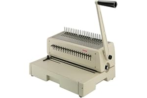 Tamerica 210PB Manual Comb Binding Machine, 20 Sheets Max. Punch Capacity, 425 Sheets Max. Bind Capacity, Adjustable Punch Depth Margin Control, Max. Punch Length 12" with Open Throat