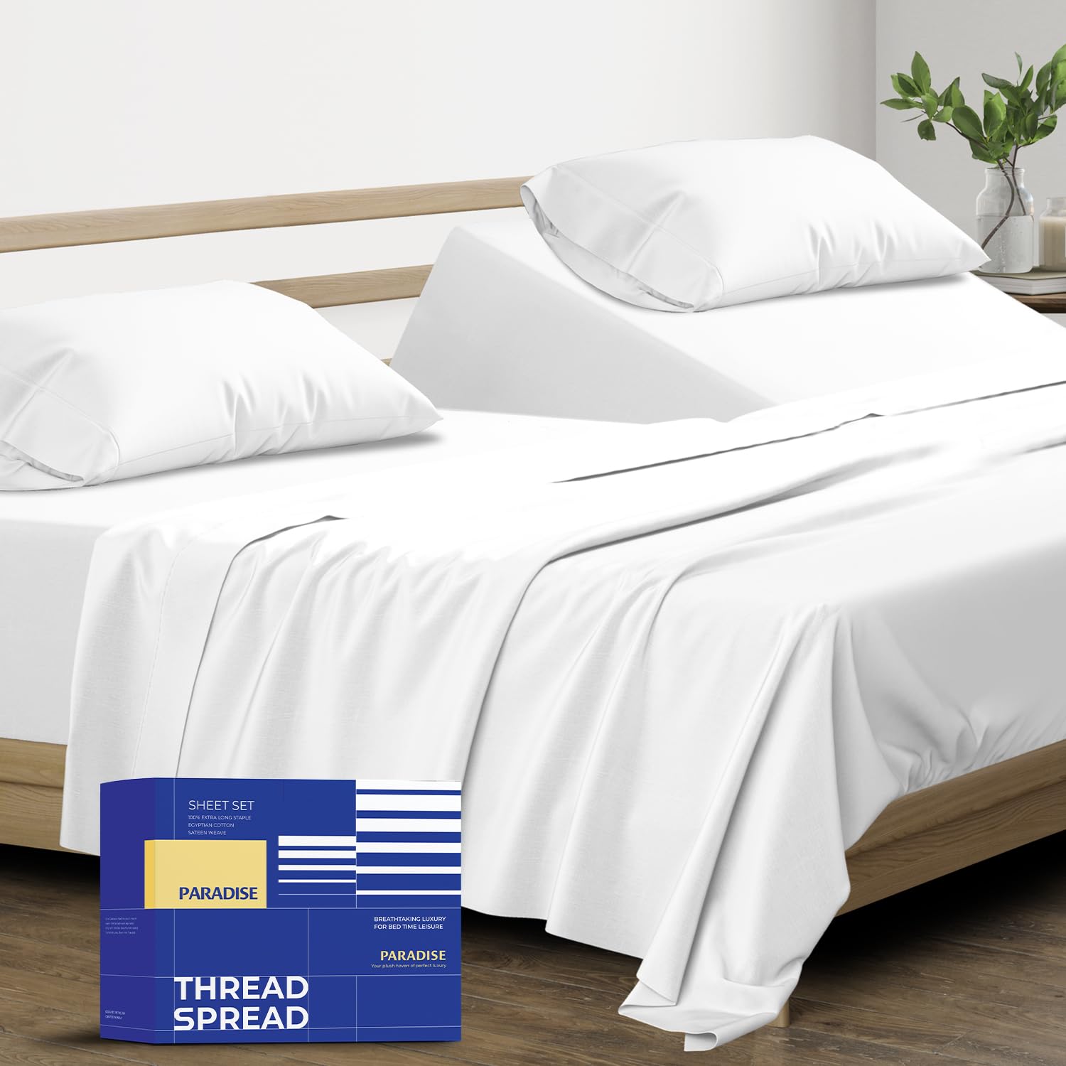 Photo 1 of THREAD SPREAD 100% Pure Egyptian Cotton Split King Sheets Sets for Adjustable Bed - High Thread Count 5 PC White Top Split King Sheet for Sleep Number Bed, 16" Deep Pocket Soft Cooling Luxury Sheet