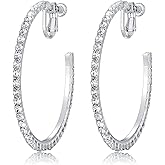 LAXPICOL Fashion Sparkly Austrian Circle Hoop Earrings Clip On Earrings For Women No Piercing Earrrings