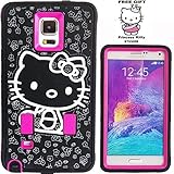 Hello Kitty Protector Case for Samsung Galaxy Note 4 N910 Shockproof Bow Cute Strong Protective Dual Layer 2 in 1 Silicone Rubber Gel & Hard Thin Slim Hybrid Cover Anti-Bubble Screen Protector & Stylus (Pink)