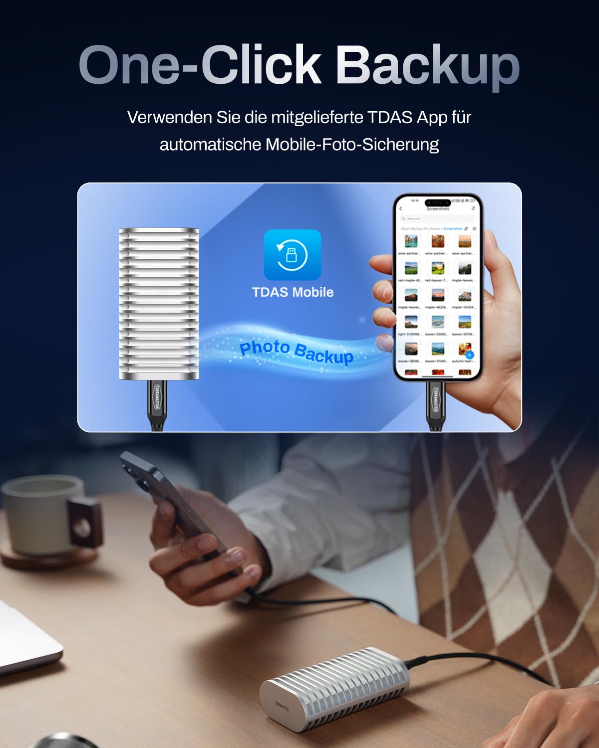 TERRAMASTER D1 SSD Plus 40Gbps M.2 NVMe SSD Gehäuse - Aluminium M.2 Gehäuse USB Typ-C, Kompatibel mit USB 4/3.2/3.1/3.0/2.0, Thunderbolt 5/4/3, Mobile App für Datensicherung inklusive (Diskless) 6