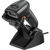 Symcode QR Industrial Bluetooth Barcode Scanner with Wireless Charging Stand, Wireless 2D 1D Bar Code Scanner Drop Protection Shock Dust Proof Hands Free Auto-Sensing Stand Barcode Scanner