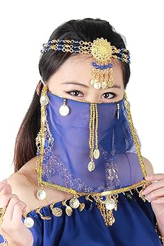 Grouptap Seidenbauchtanz sexy Gesicht Schleier Maske Kostüm Frauen Mädchen arabisch türkische Outfits mit Gold Schmuck Krawat