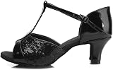 Minitoo Women's T-strap Glitter Dance Shoes - Latin Ballroom Salsa Heels With Customizable Heights