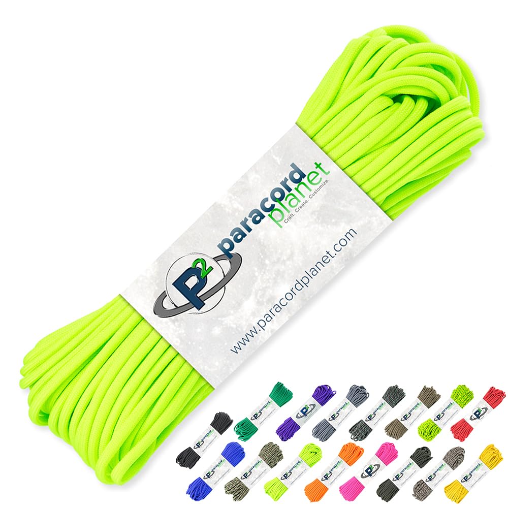 PARACORD PLANET 100 Feet Hanks Parachute 550 Cord Type III 7 Strand Paracord Neon Green