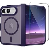 SUPFINE Magnetic for iPhone Duo Case Dark Purple with Full Hinge Potection | With Screen Protector, Translucent Matte, Compatible with MagSafe, Military Grade Drop Proof, Rugged Shockproof Protective