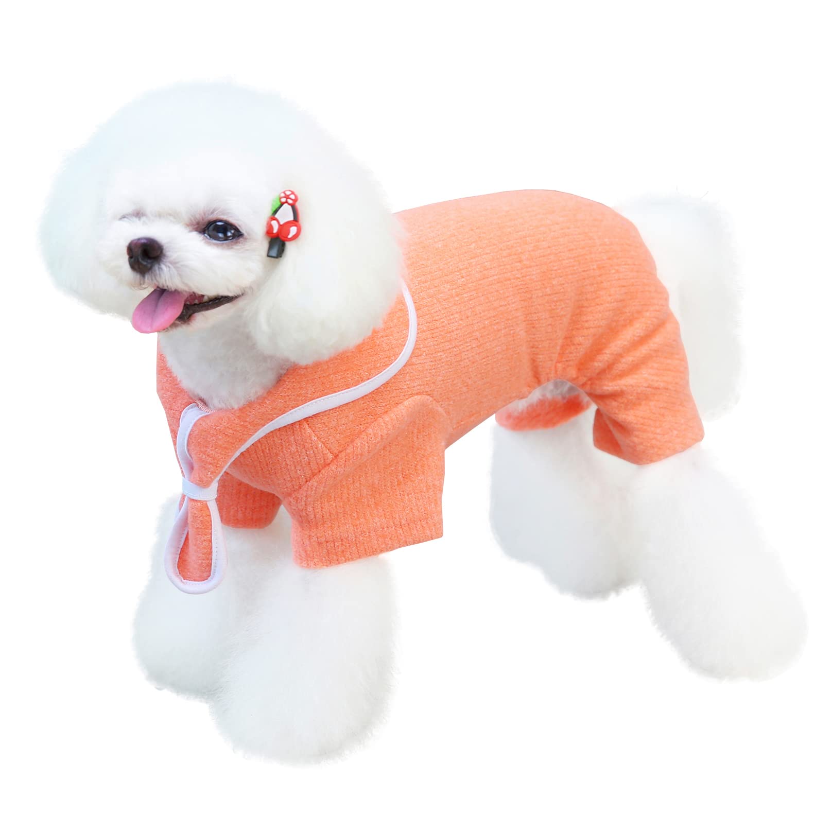 Izefia Dog Sweater Dog Clothes Autumn Winter Warm Sweat Shirt 4 Legs Jumpsuit Pajamas with Ribbon Simple Sweater for Small Dog Medium Dog Cat Orange XL