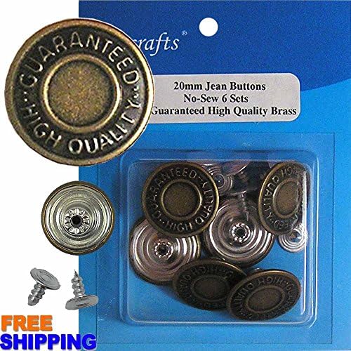 20mm GHQ Brass No-sew Jean Tack Buttons 6 Set