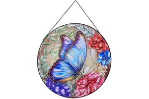 ZZHAOYI 8'' Butterfly Stained Glass Window Hanging, Hand Painted Suncatcher Window Decor Glass Panels Art Decor Home Gifts for Grandmother, Mom, Daughter (Butterfly B)