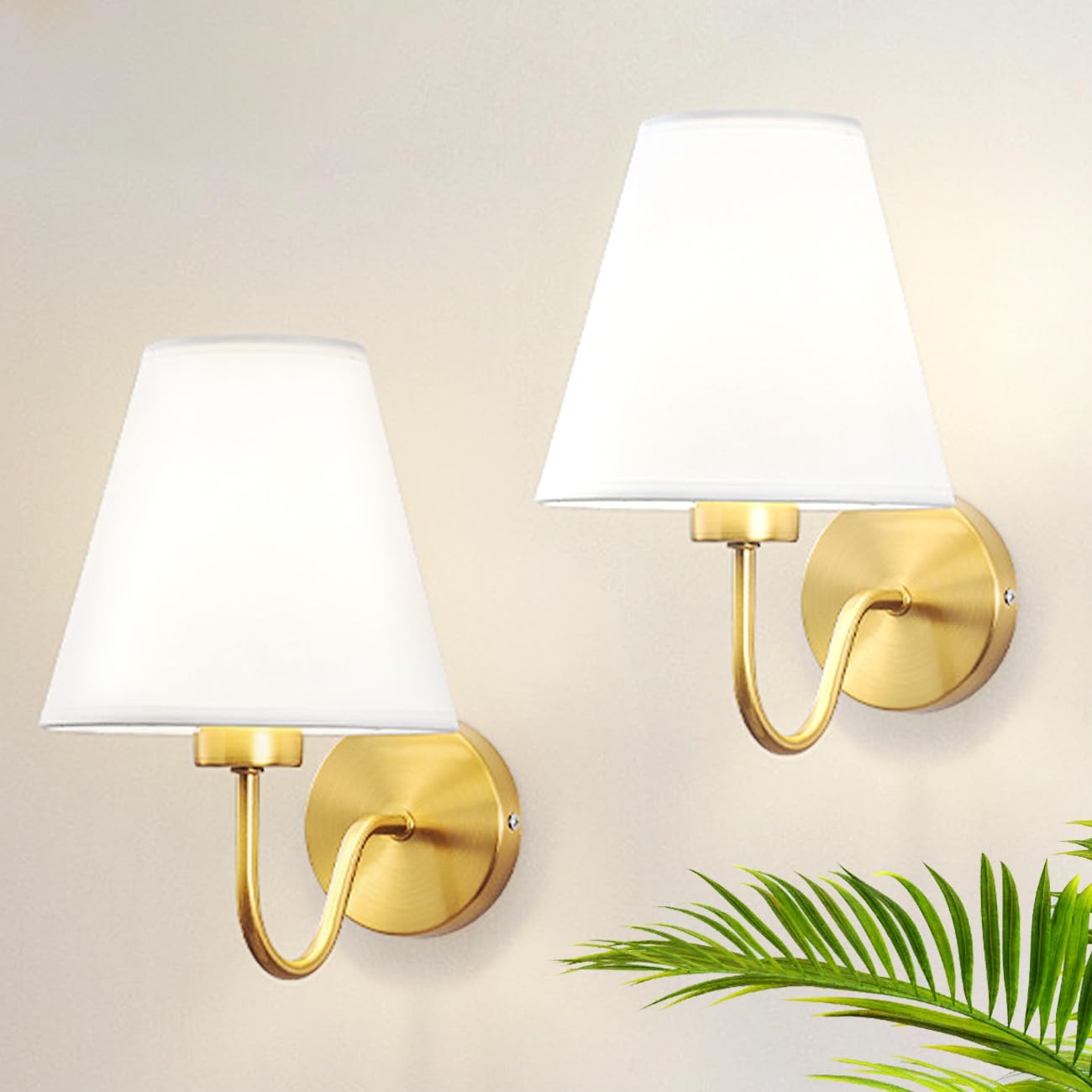 Photo 1 of Mesuz Antique Brass Wall Sconces Set of Two, Gold Wall Lights Brass Brushed Gold Vanity Sconce Wall Lights with Fabric Shade, E26 110V Hardwired Wall Lamps Indoor for Bedroom, Living Room, Doorway