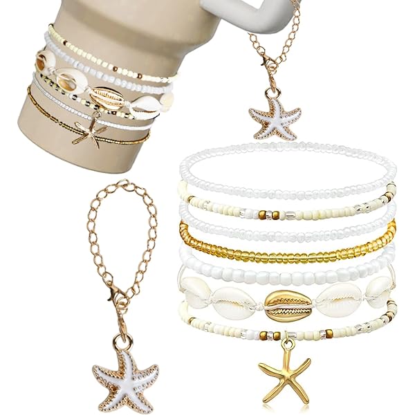 8 Pcs Summer Beach Tumbler Charms - Starfish Shell Cup Handle Pendants For Mugs