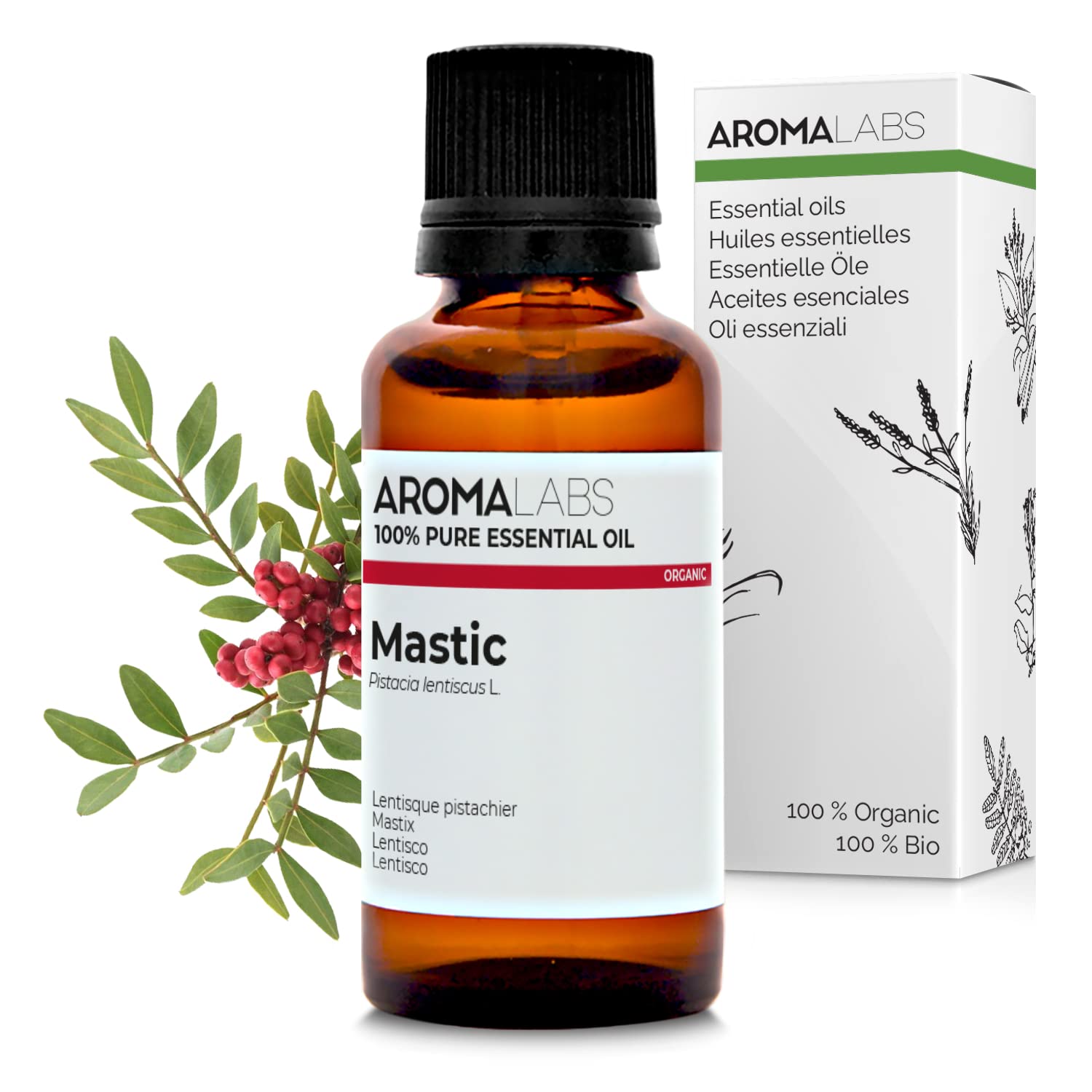 BIO - Mastic Essential Oil - 30mL - 100% Pure, Natural, Chemotyped and AB Certified - AROMA LABS (French Brand)