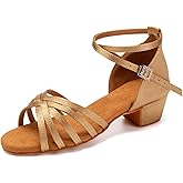 SWDZM Girls Latin Dance Shoes Satin Suede Sole Ballroom Salsa Tango Professional Performance Practice Dance Shoes
