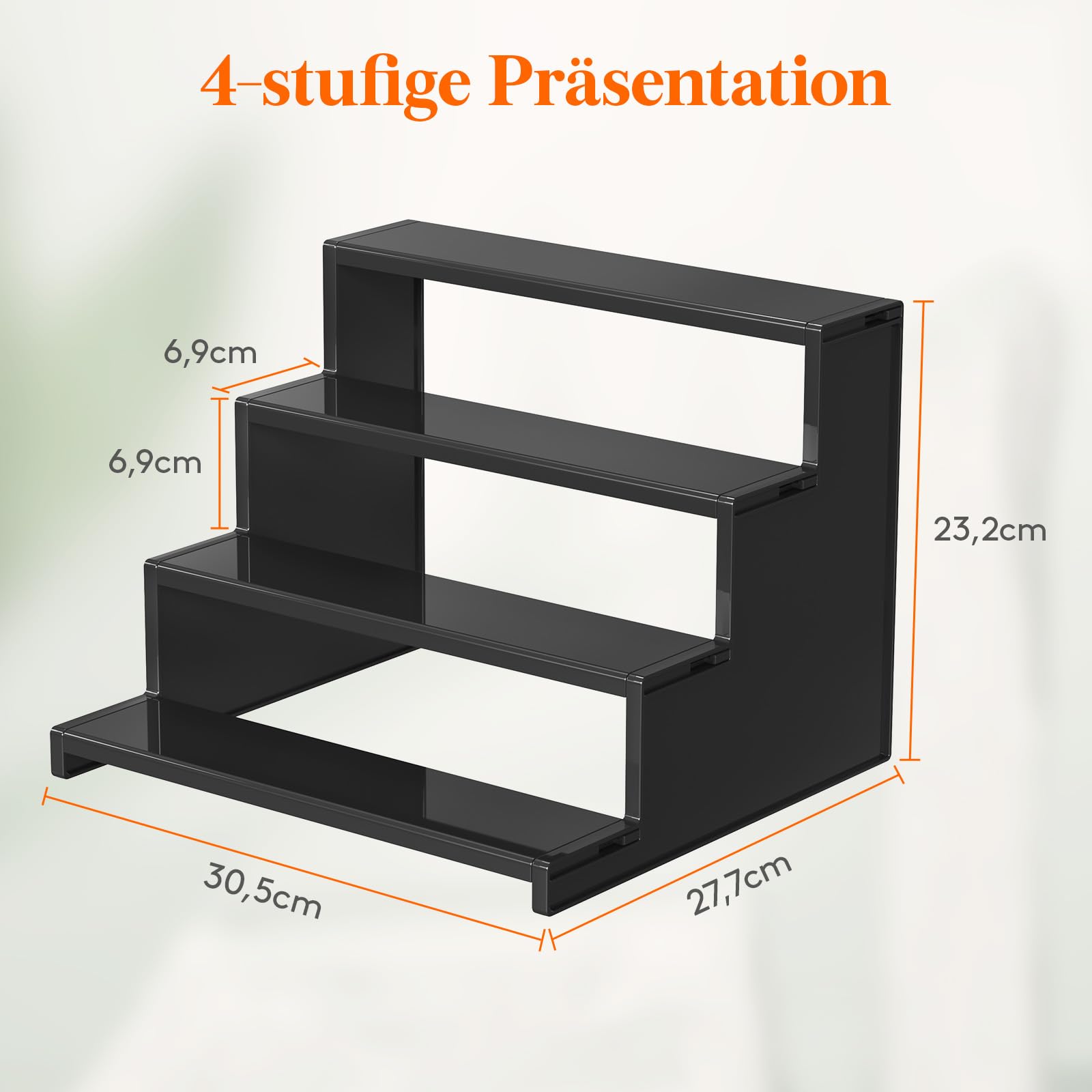 Lifewit 4 Tier Acryl Display Ständer, 1 Stück Parfüm Organizer, Plastik Regal Organizer für Figuren Nagellack Gewürz Kosmetik Hautpflege Kunsthandwerk, Acryl Display Riser Regal 30 cm/12", Schwarz 7