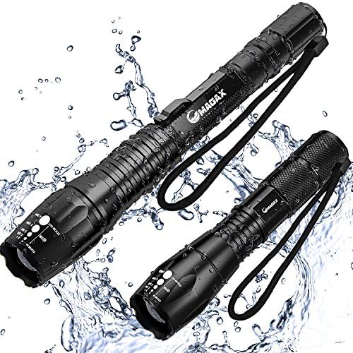 OMAGAX 2 Packs Super Bright 2000 High Lumen Cree XML T6 Tactical Flashlight Waterproof Focus Zoom LED Flashlight Torch Rechargeable Handheld Spotlight