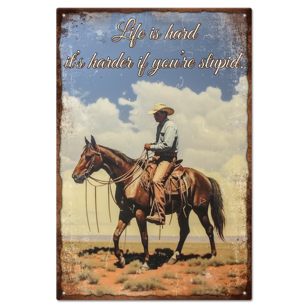 GLOBELEND West Cowboy Vintage Metal Art Plaque 8x12 inch - For Home Bar or Coffee Shop Decoration