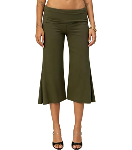 HEYHUN Women's Solid Wide Leg Flared Capri Boho Gaucho Pants