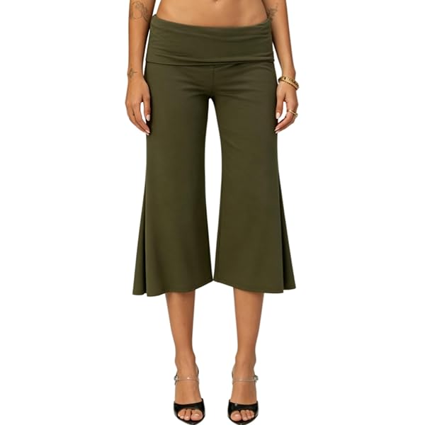 Amazon.com: Adoeren Women Fold Over Lounge Capris Wide Leg Cropped