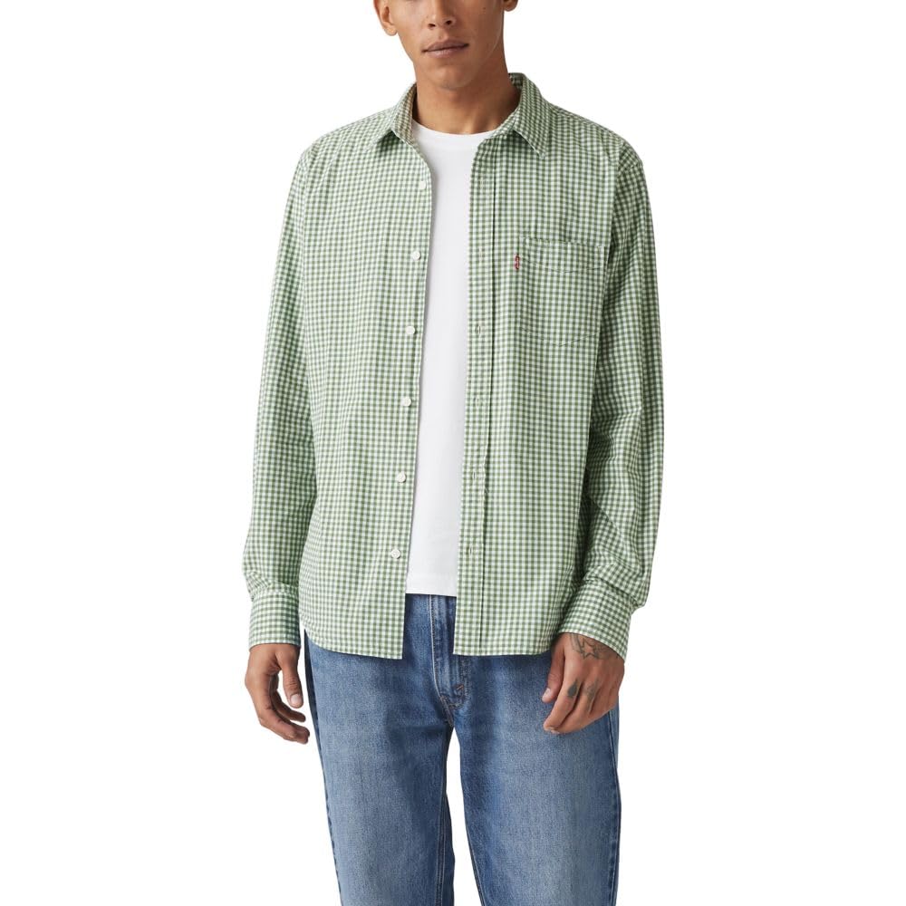 Levi's Men's Classic 1 Pocket Long Sleeve Button Up Shirt, (New) Weston Gingham Vineyard Green, Small Image