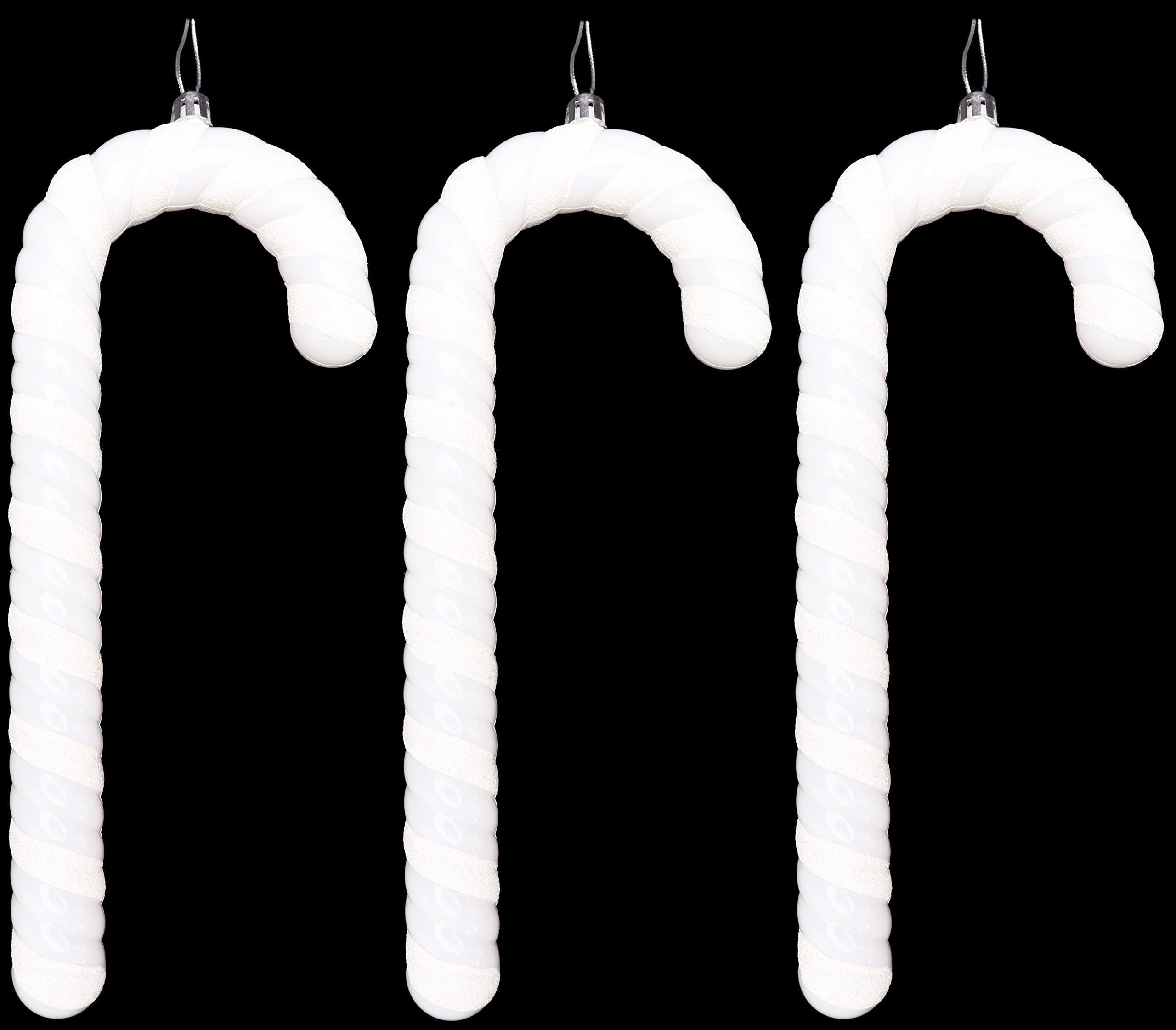 Christmas Concepts® Pack of 3–250mm (10") Extra Large Candy Cane Baubles – Shiny & Glitter Decorated – Christmas Decorations (White)