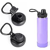 2Pcs Replacement Lid for Takeya Insulated Water Bottle, Wide Mouth Loop Top Lid for Takeya 14, 18, 24, 32, 40, 64oz, Replacement Cap with Handle Easy to Carry, No Leak Top Spout Lid Accessories Black