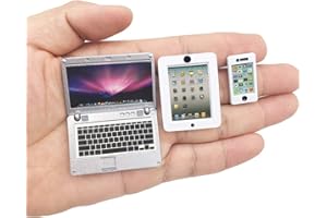 VAWUZ 3 Pack Dollhouse Mini Laptop Tablet and Smart Phone Scene Computer Simulation Accessories for Doll 1/6 1/12 Miniatures Silver