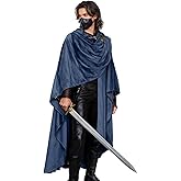 L'VOW Medieval Corduroy Hooded Cloak - Renaissance Hooded Cape with Adjustable Brooch, Halloween Wizard Cosplay Costume
