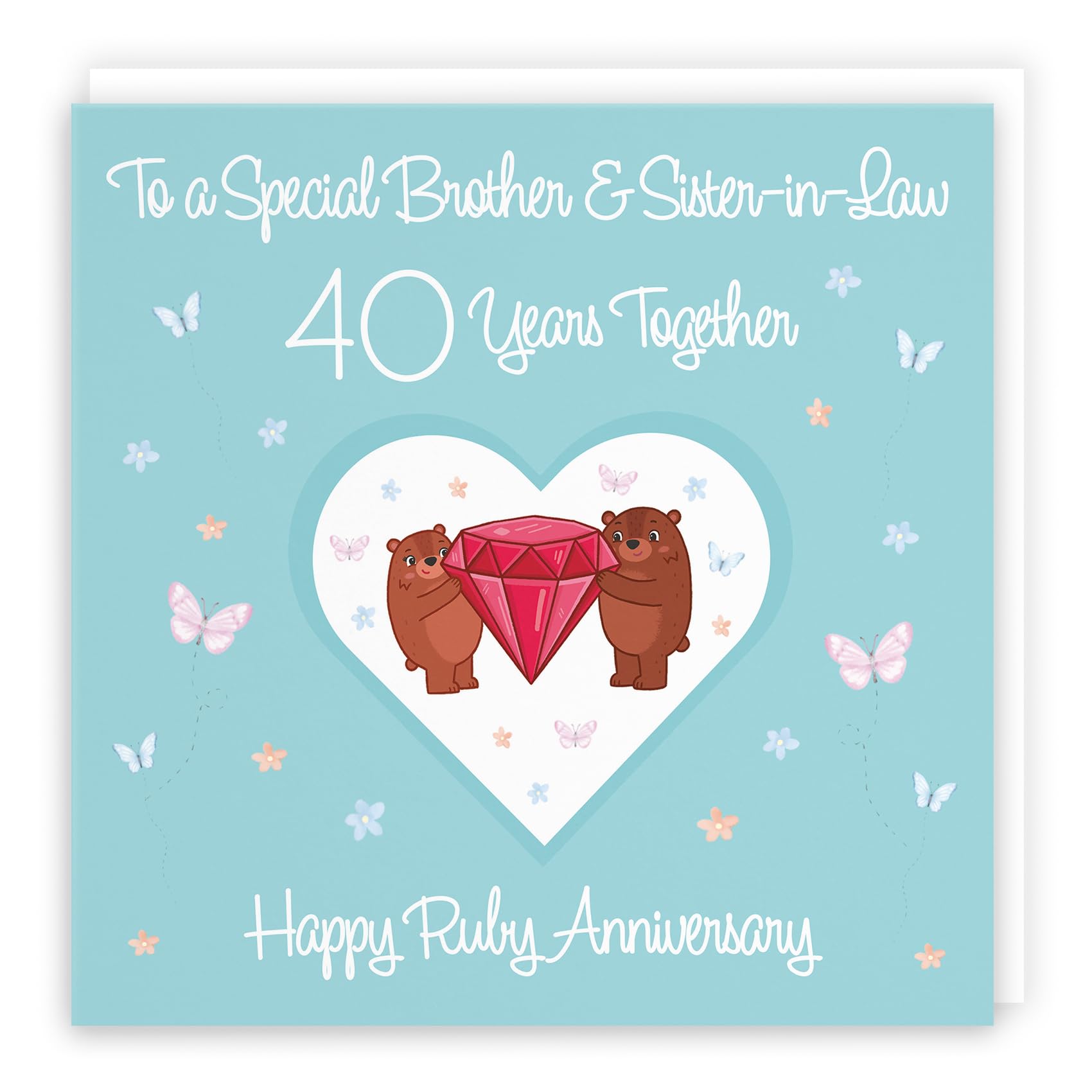 Hunts England - Large Brother & Sister-in-Law 40th Anniversary Card - 40 Years - Ruby Anniversary - Romantic Meadows - Fun Card - 40th Anniversary Card For Brother And Sister-in-Law - 210 x 210 mm