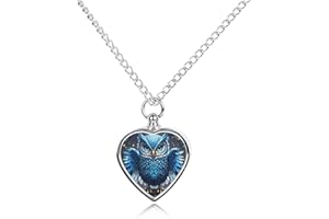 FekiLoot Blue Owl Urn Necklace for Ashes Heart Cremation Jewelry Memorial Keepsake Pendant Locket Ash Holder Memory Jewelry f
