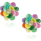 QLYOVWE Bohemian Crystal Flower Earrings for Women Fashion Exaggerated Layered Tiered Flower Stud Earrings Handmade Boho Spring Petals Earrings Statement Summer Vacation Jewelry Gift