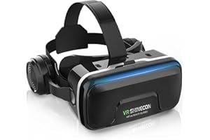 COCERKET VR Headset, for Smartphones, VR Head Mount Display, Headphone Included, for Smartphones, 3D Glasses, Aspherical Optical Lens, VR Videos, One-Click Reception, 120° Viewing Angle, 1080P,