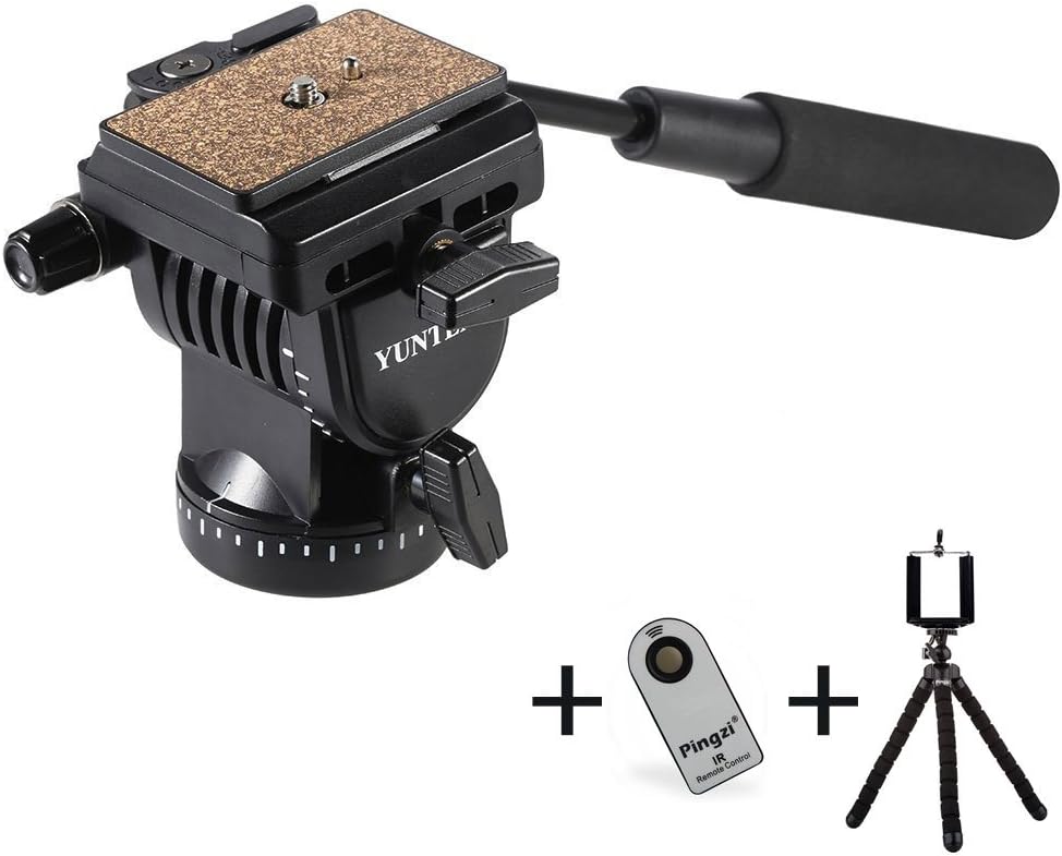 Pingzi Pro YT-950 Tripod Action Fluid Drag Head + Universal Camera Remote Control + Flexbile Mini Tripod with Phone Mount for DSLR Shooting Filming Video Camera Tripod Monopod