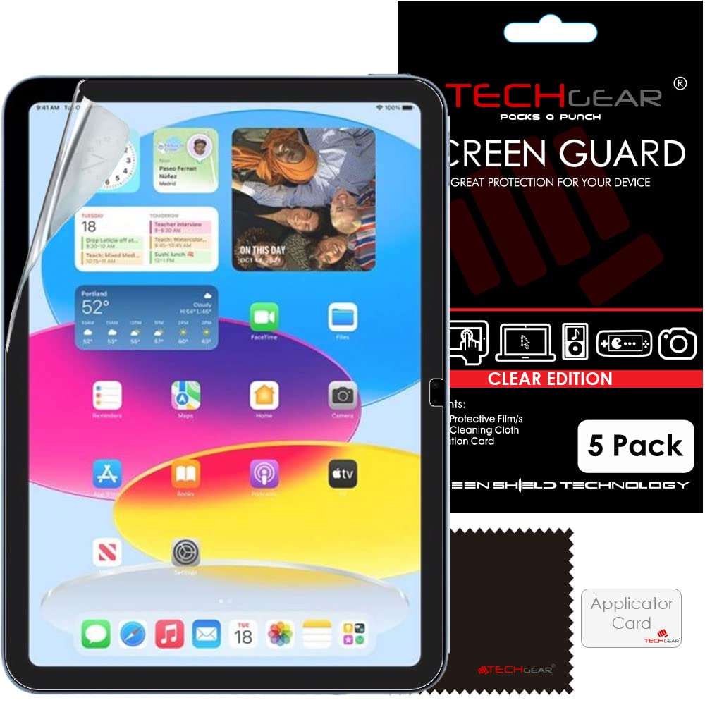TECHGEAR 5 Pack Clear Screen Protector for iPad 11" (11th Gen 2025, A16 Chip) & iPad 10.9" (10th Generation 2022) Ultra Clear Film Guard Cover [Scratch-Resistant] [HD Transparency] [Pencil Compatible]