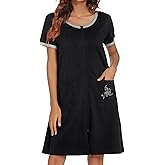 Ekouaer Women Zipper Front House Coat Short Sleeves Robe Zip Up Bathrobes Short Nightgown with Pockets S-3XL