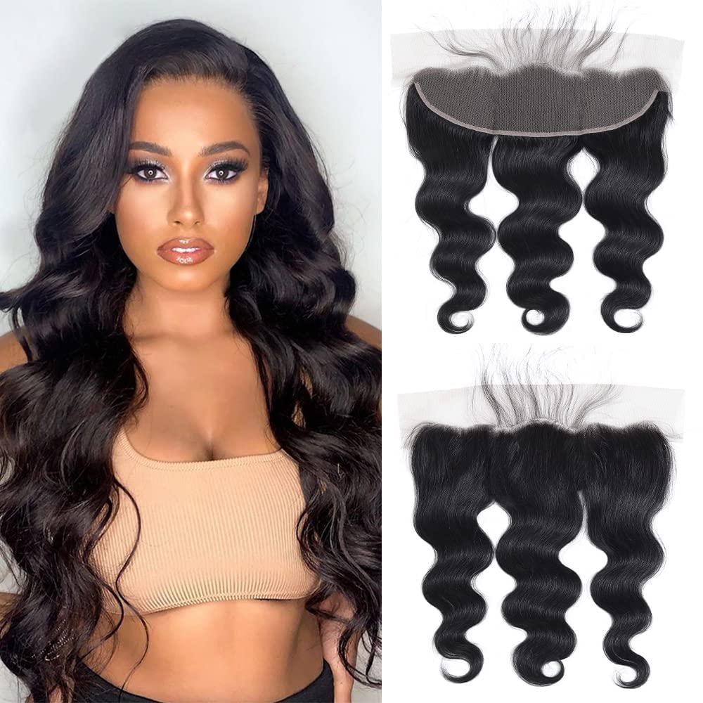 Lace Frontal Closure Body Wave Human Hair 13x4 Transparent Swiss Lace Closure Pre Plucked With Baby Hair Unprocessed Brazilian Virgin Human Hair Natural Black For Women 10 Inch — image 1