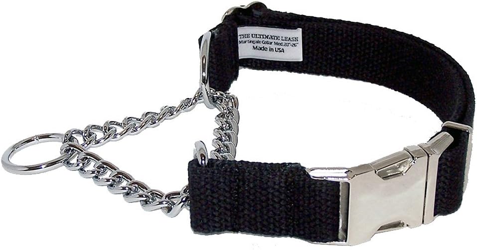 The Ultimate Leash Black Cotton Martingale Dog Collar | Made in The USA | Adjustable, Small, Medium, Large, Premium, Heavy Duty, Durable, Strong, Nickel Plated Steel, Wide, Training