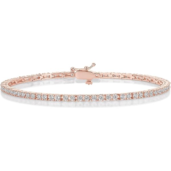 MORGAN & PAIGE Diamond Accent Tennis Bracelet For Women - 7.25 Inch Gold Plated Chain Bracelet With Heart Charm