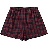 OYOANGLE Women's Plus Size Plaid Pajama Shorts Elastic Waisted Sleep Lounge Shorts